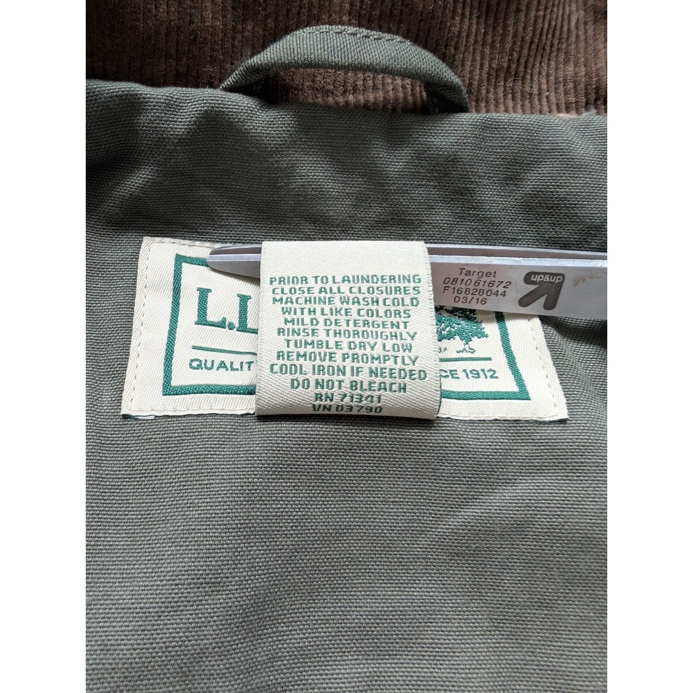 Vintage 90s L.L.Bean Barn Coat Mens L Olive Canvas Corduroy Collar - Picture 8 of 8